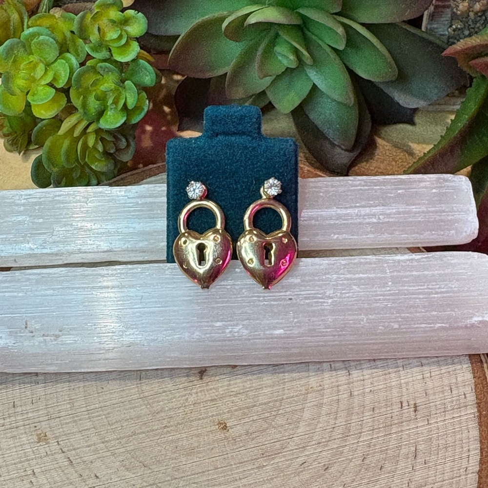 Gold Heart Lock Earrings